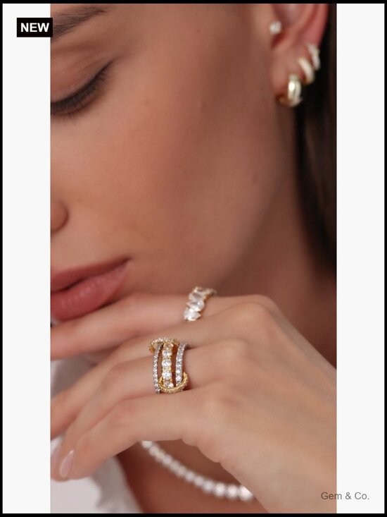 Chunky Interlocking Stackable Ring - 14K Gold Plated Cubic Zirconia 3-Band